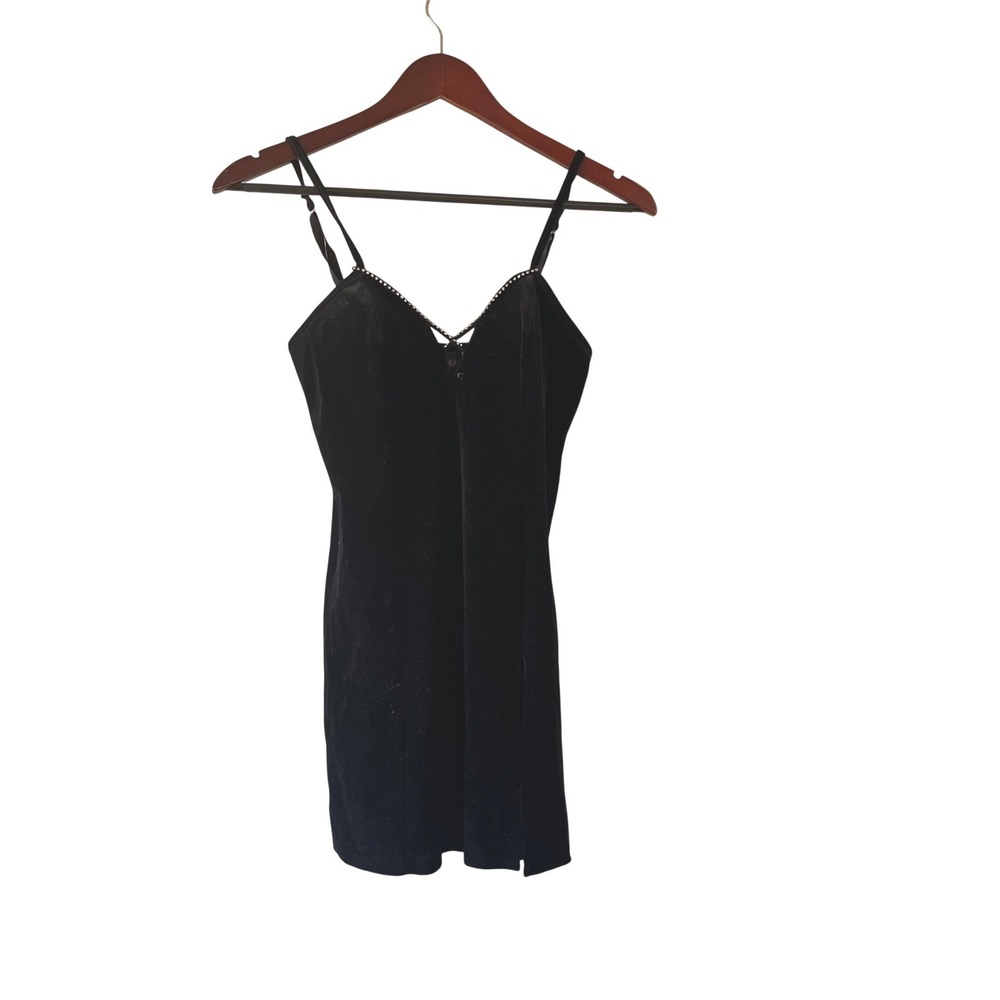 Y2k Fredericks of Hollywood Black Velvet Rhinestone Trim‎ Mini Dress Small